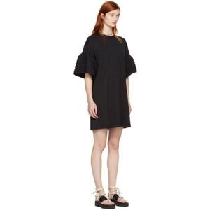 See By Chloe 100% Cotton Black Ruffle Sleeve T Shirt Tee Mini Dress Size XL